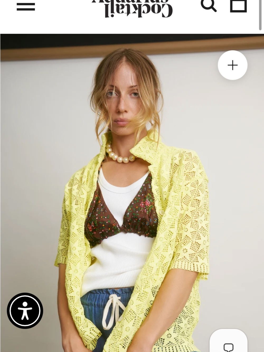 Light Yellow Crochet Button-Down Shirt - Short Sleeve